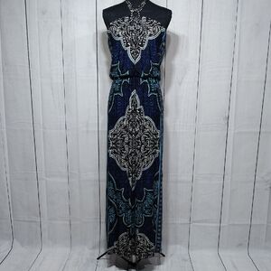 White House Black Market Black and Blue Patterned Maxi Dress